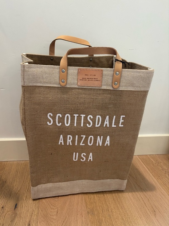 Apolis Handbags - Apolis market bag Scottsdale Arizona USA Jute Tote Bag with Tan Leather Handles